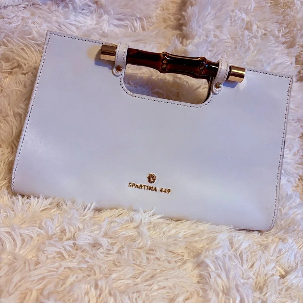 Spartina 449 Vegan Leather Bag - White with Bamboo Handle - Picture 2 of 12